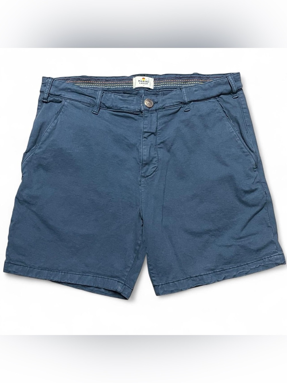 Marine Layer Chino Shorts Mens 34 Blue Organic Cotton Stretch Summer Casual